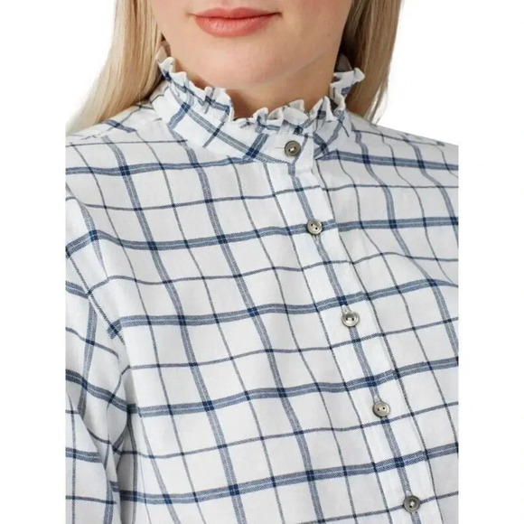 Lavie Rebecca Taylor Top Womens Size XS White Navy Windowpane 100% Cotton Slit - Picture 4 of 14